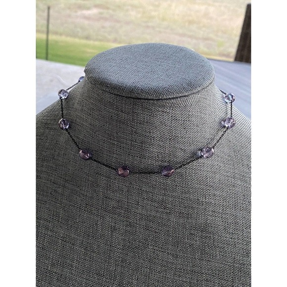 Express Necklace Purple Acrylic Beads Black Chain 15” - Picture 5 of 6